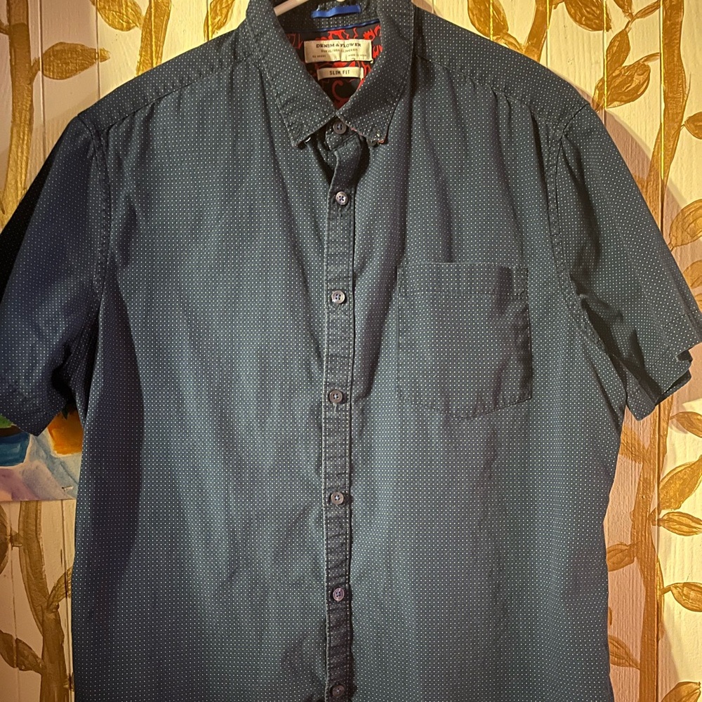 Men's Blue Short Sleeve button up